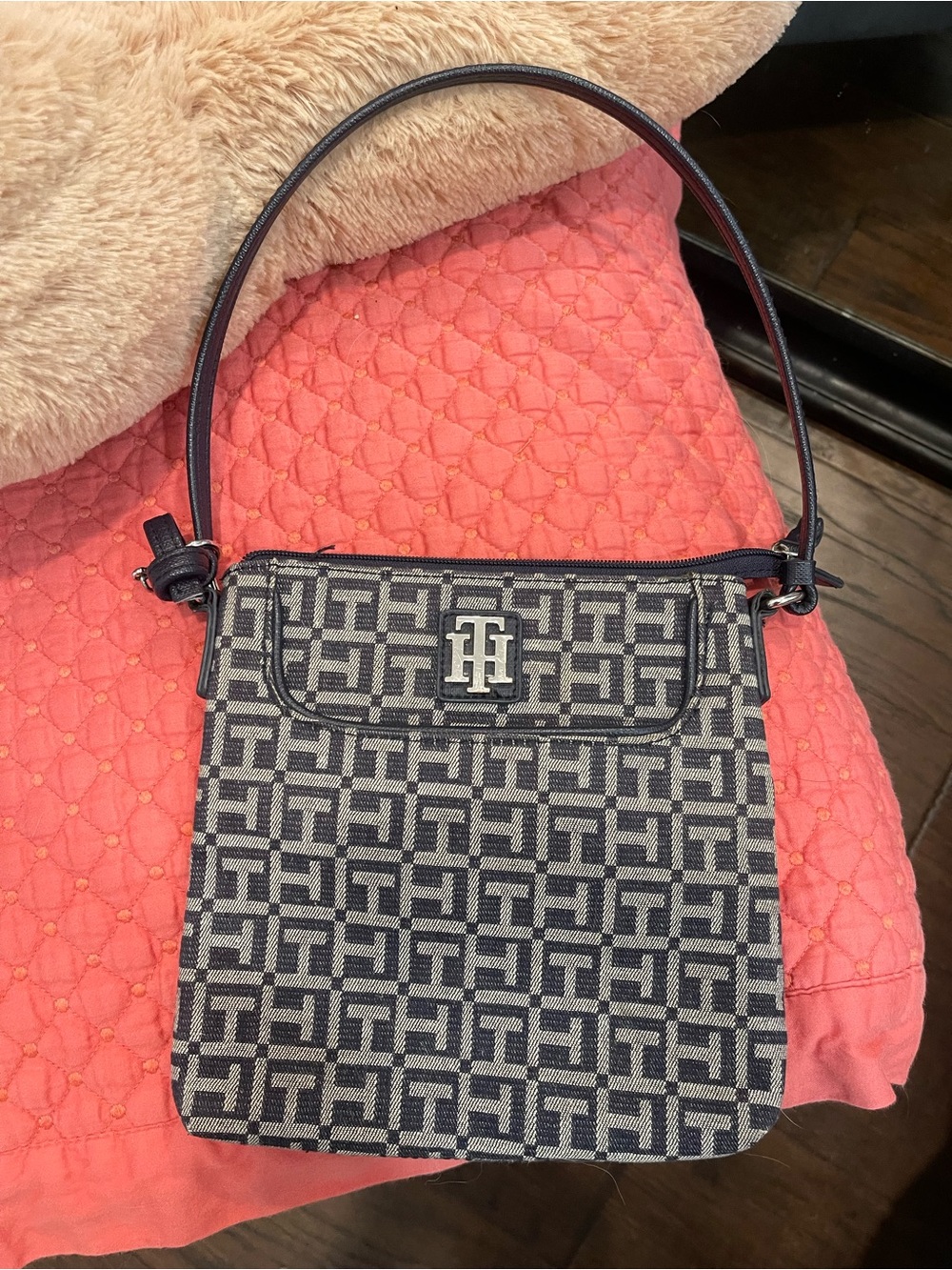 Tommy Hilfiger Navy & Cream Monogram Shoulder Bag